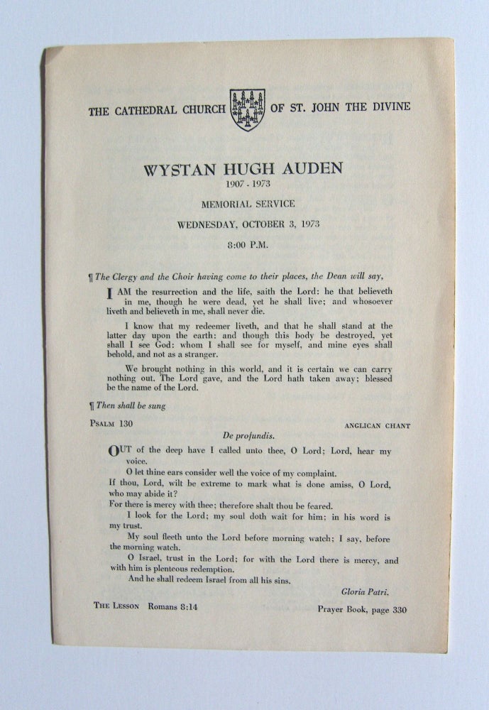 Item #1197 Wystan Hugh Auden 1907-1973 / Memorial Service / Wednesday, October 3, 1973 / 8:00 P.M. W. H. Auden.