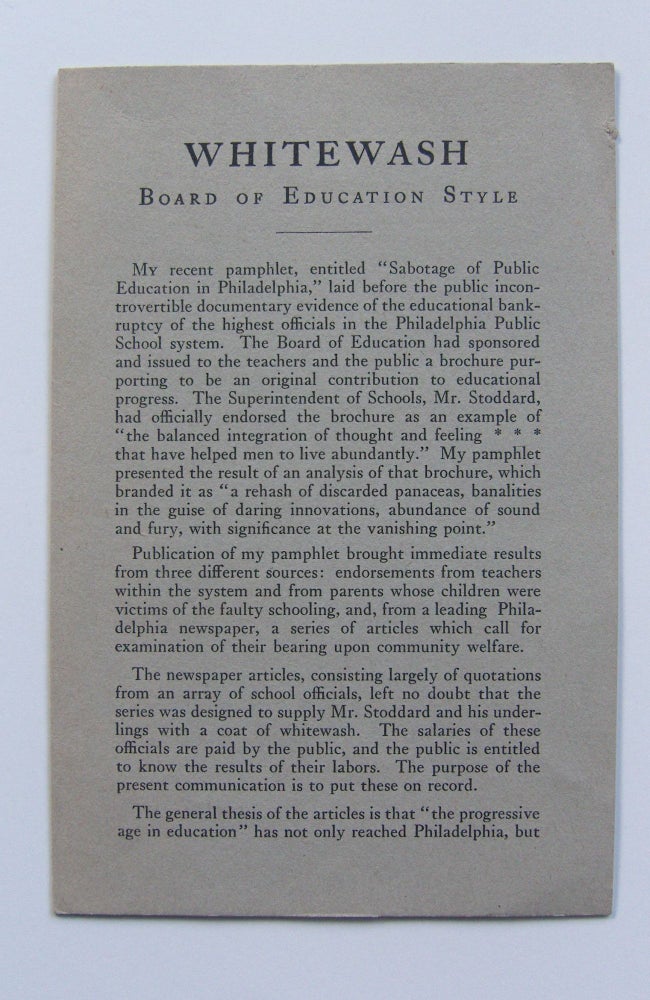 Item #1255 Whitewash: Board of Education Style. Albert C. Barnes.
