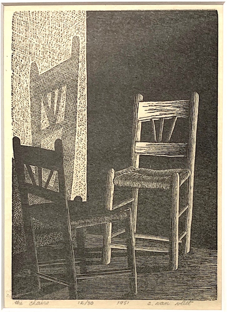 Item #1776 The Chairs [wood-engraving]. Claire Van Vliet.