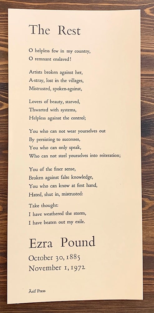 Item #1900 The Rest. Ezra Pound.
