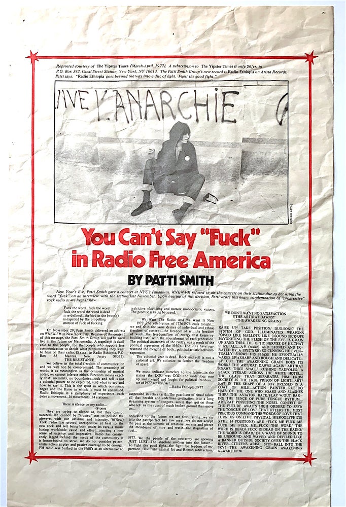 Item #1921 You Can’t Say "Fuck" in Radio Free America. Patti Smith.