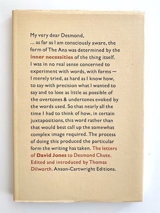 Item #1995 Inner Necessities. The Letters of David Jones to Desmond Chute. David. Thomas Dilworth...