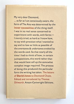 Item #1995 Inner Necessities. The Letters of David Jones to Desmond Chute. David. Thomas Dilworth...