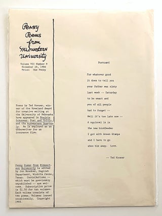 Item #2227 "Postcard." Penny Poems From Midwestern University, vol. VII, no. 8, November 16,...