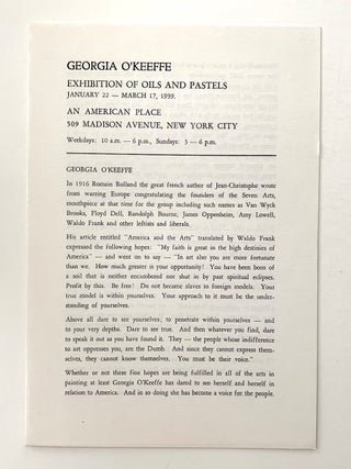 Item #2579 Exhibition of Oils and Pastels January 22-March 17, 1939. Georgia O'Keeffe