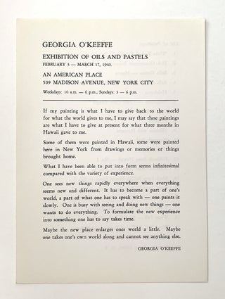 Item #2580 Exhibition of Oils and Pastels February 3-March 17, 1940. Georgia O'Keeffe
