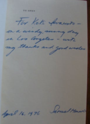 To Open [first edition, inscribed]