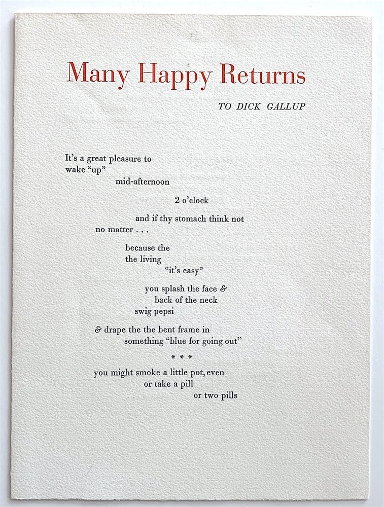 Item #719 Many Happy Returns. Ted Berrigan.